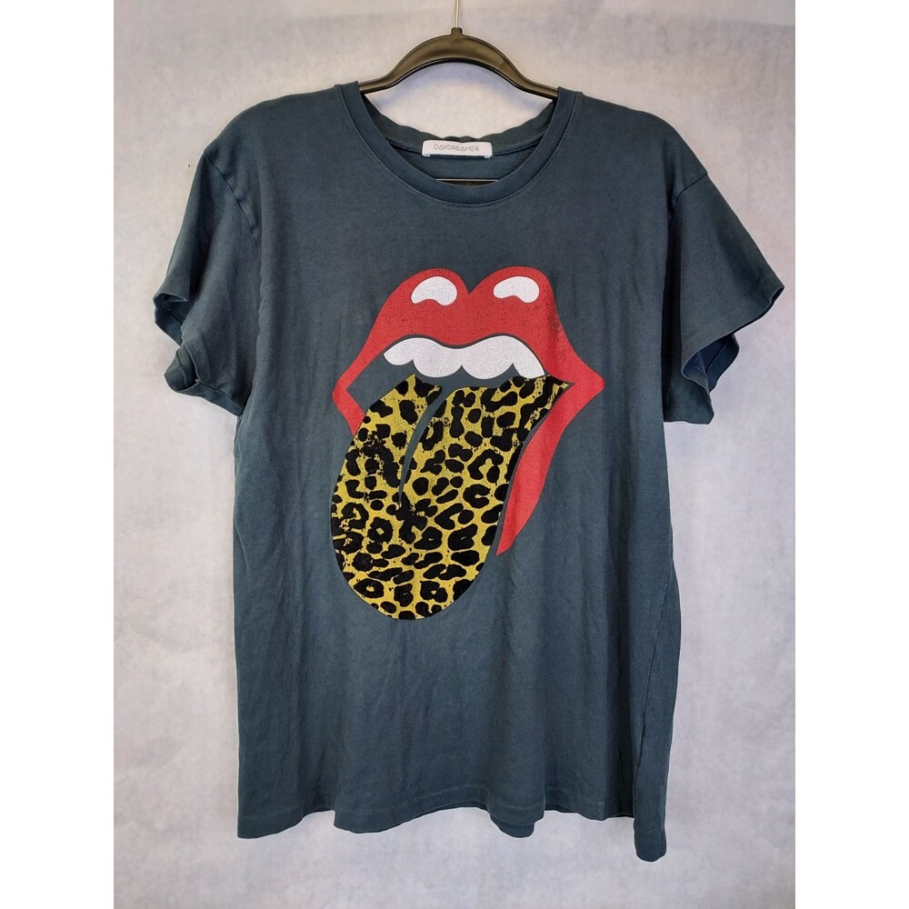 Daydreamer x Free People T Shirt Sz M Rolling Stones Flocked Leopard Tongue 2019